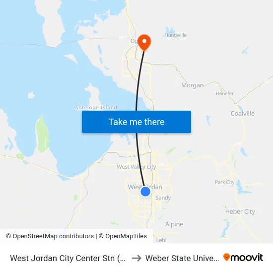 West Jordan City Center Stn (Bay A) to Weber State University map