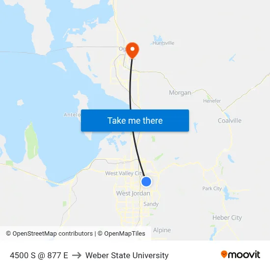 4500 S @ 877 E to Weber State University map