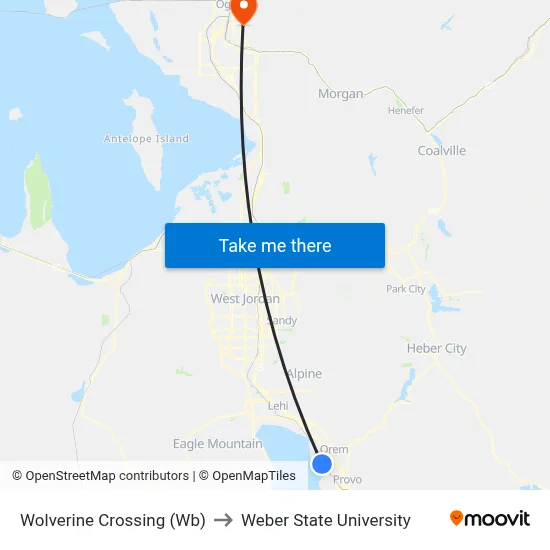 Wolverine Crossing (Wb) to Weber State University map