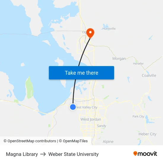Magna Library to Weber State University map
