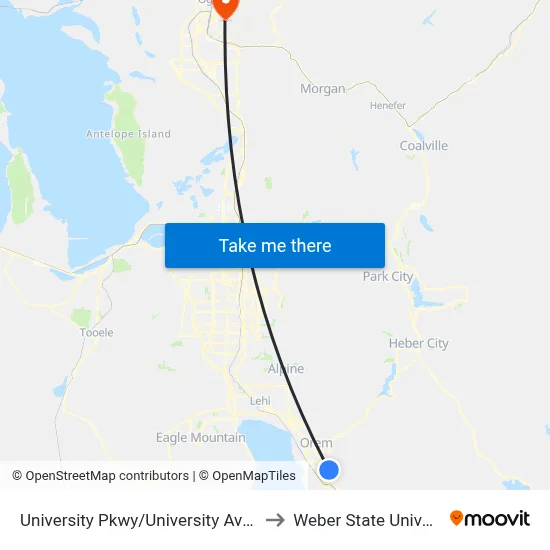 University Pkwy/University Ave (Wb) to Weber State University map