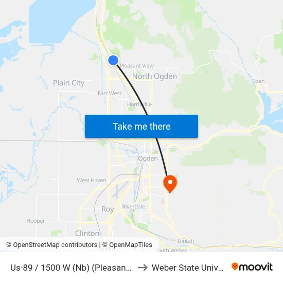 Us-89 / 1500 W (Nb) (Pleasant View) to Weber State University map