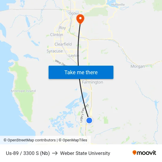 Us-89 / 3300 S (Nb) to Weber State University map