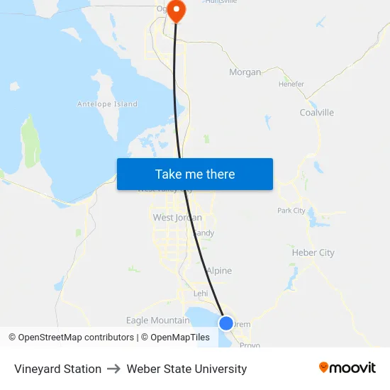 Vineyard Station to Weber State University map