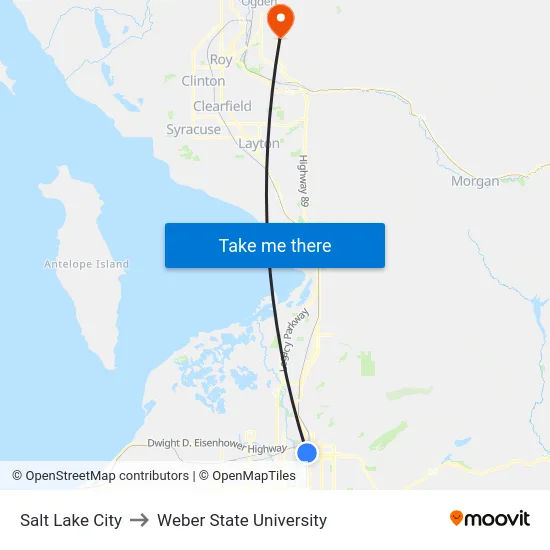 Salt Lake City to Weber State University map