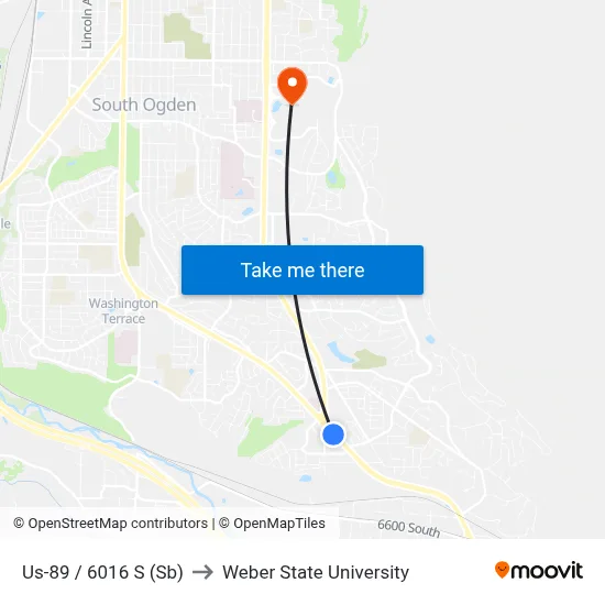 Us-89 / 6016 S (Sb) to Weber State University map