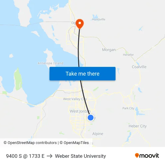 9400 S @ 1733 E to Weber State University map