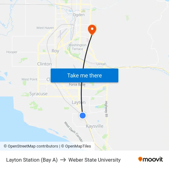 Layton Station (Bay A) to Weber State University map