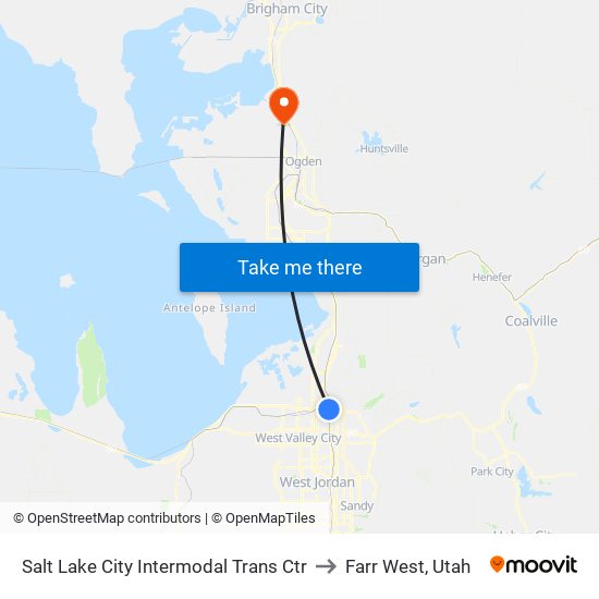 Salt Lake City Intermodal Trans Ctr to Farr West, Utah map