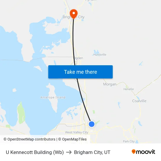 U Kennecott Building (Wb) to Brigham City, UT map