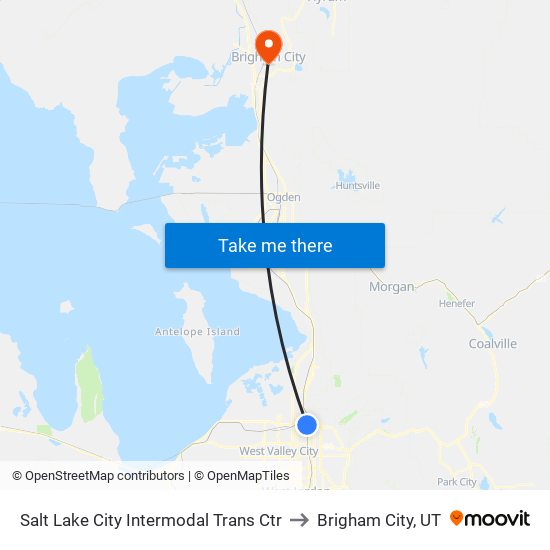 Salt Lake City Intermodal Trans Ctr to Brigham City, UT map