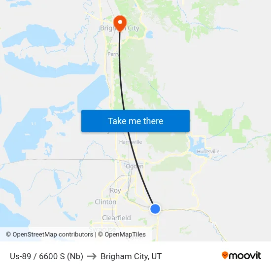 Us-89 / 6600 S (Nb) to Brigham City, UT map