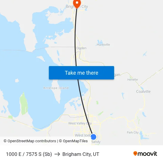 1000 E / 7575 S (Sb) to Brigham City, UT map