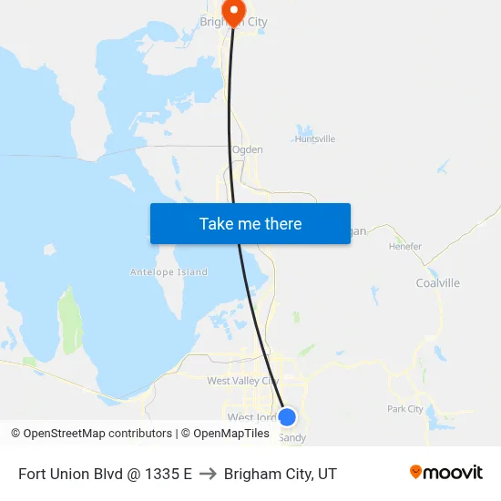 Fort Union Blvd @ 1335 E to Brigham City, UT map