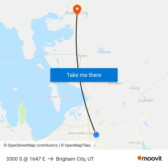 3300 S @ 1647 E to Brigham City, UT map