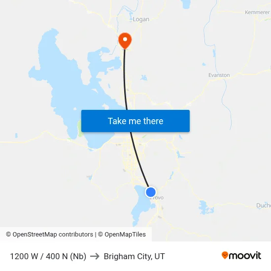 1200 W / 400 N (Nb) to Brigham City, UT map