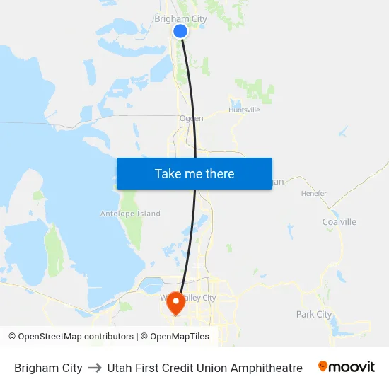 Brigham City to Utah First Credit Union Amphitheatre map