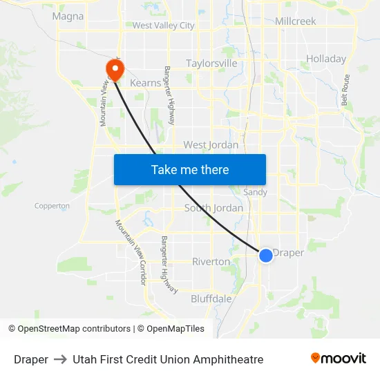 Draper to Utah First Credit Union Amphitheatre map