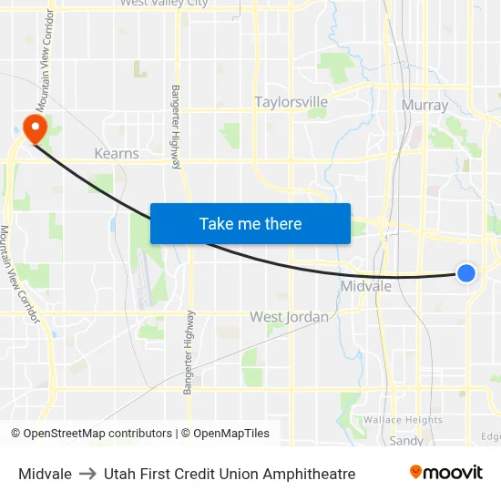 Midvale to Utah First Credit Union Amphitheatre map