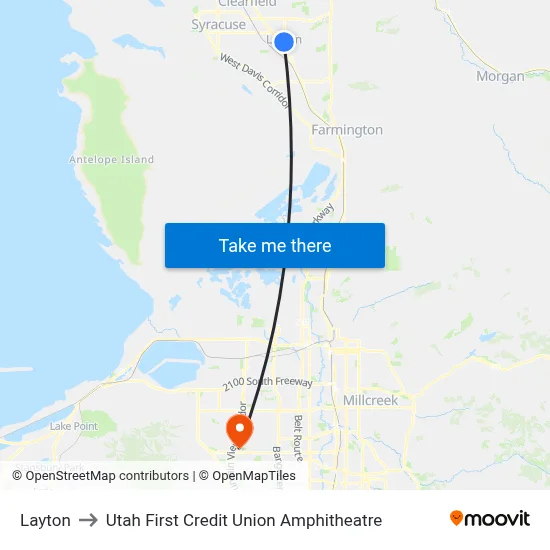 Layton to Utah First Credit Union Amphitheatre map