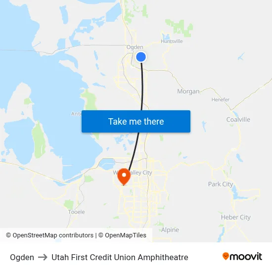 Ogden to Utah First Credit Union Amphitheatre map