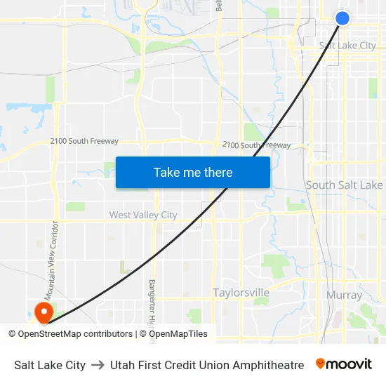 Salt Lake City to Utah First Credit Union Amphitheatre map