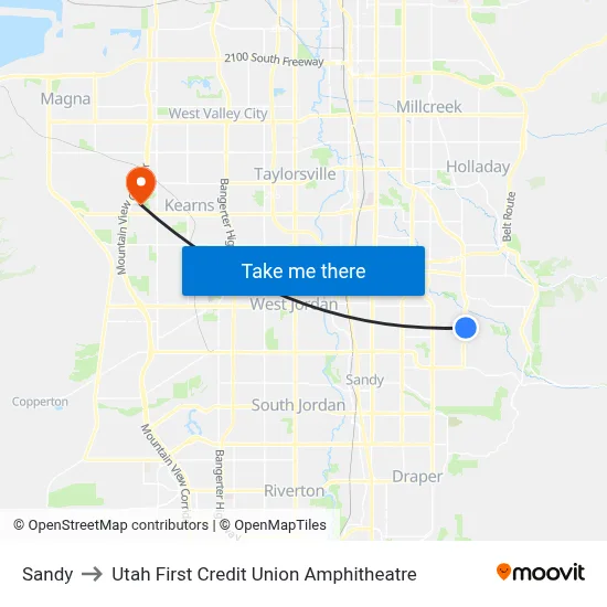 Sandy to Utah First Credit Union Amphitheatre map