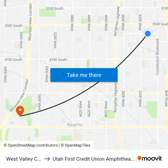 West Valley City to Utah First Credit Union Amphitheatre map