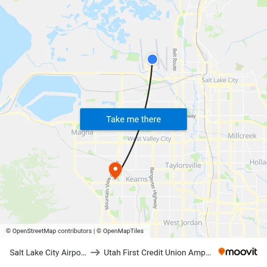 Salt Lake City Airport SLC to Utah First Credit Union Amphitheatre map