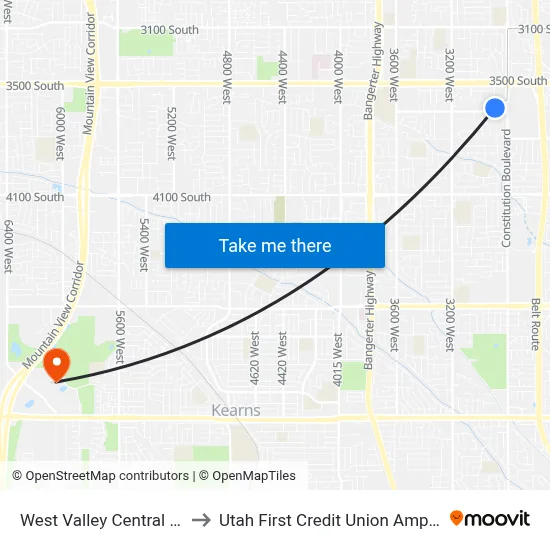 West Valley Central Station to Utah First Credit Union Amphitheatre map