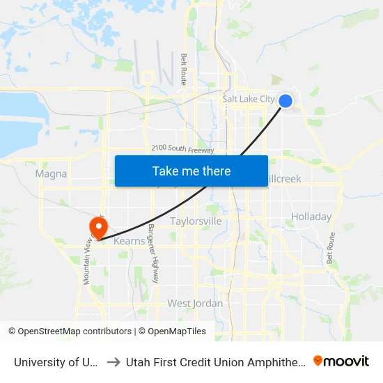 University of Utah to Utah First Credit Union Amphitheatre map