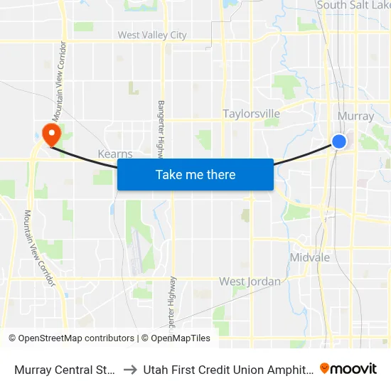 Murray Central Station to Utah First Credit Union Amphitheatre map