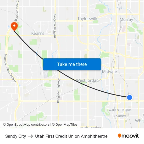 Sandy City to Utah First Credit Union Amphitheatre map