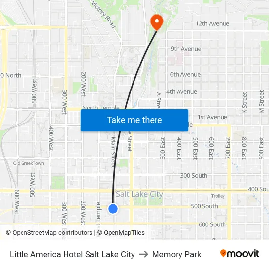 Little America Hotel Salt Lake City to Memory Park map