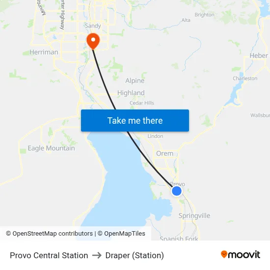 Provo Central Station to Draper (Station) map