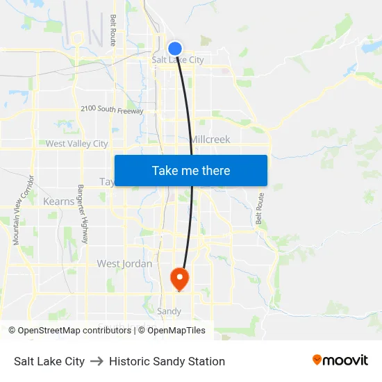 Salt Lake City to Historic Sandy Station map