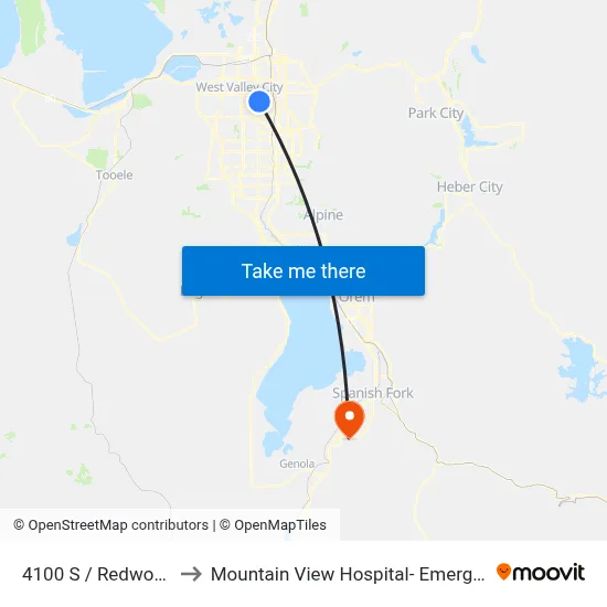 4100 S / Redwood Rd (Eb) to Mountain View Hospital- Emergency Department map