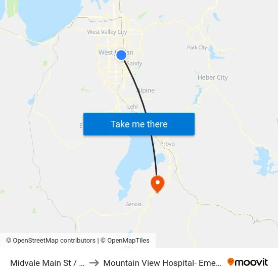 Midvale Main St / 6th Ave (Nb) to Mountain View Hospital- Emergency Department map