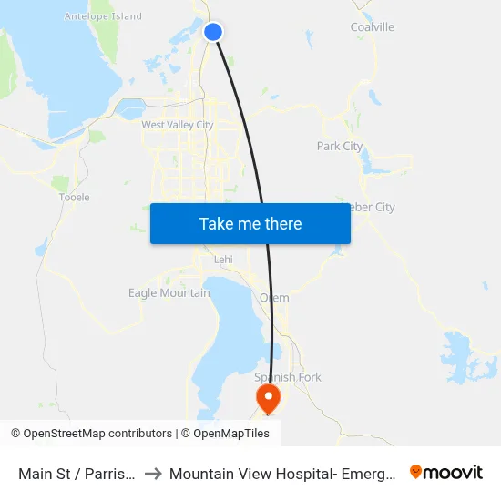 Main St / Parrish Ln (Nb) to Mountain View Hospital- Emergency Department map