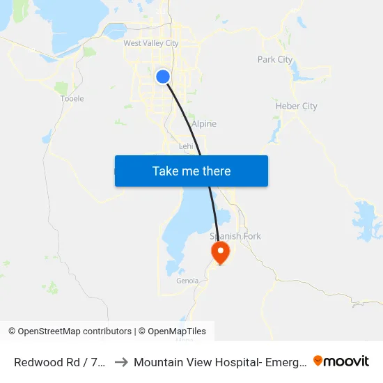 Redwood Rd / 7800 S (Nb) to Mountain View Hospital- Emergency Department map