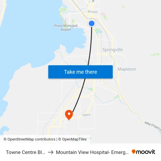 Towne Centre Blvd Station to Mountain View Hospital- Emergency Department map