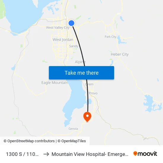 1300 S / 1100 E (Wb) to Mountain View Hospital- Emergency Department map