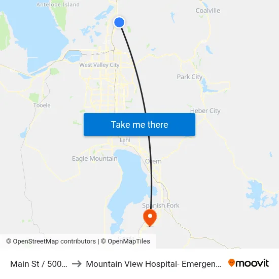 Main St / 500 S (Nb) to Mountain View Hospital- Emergency Department map