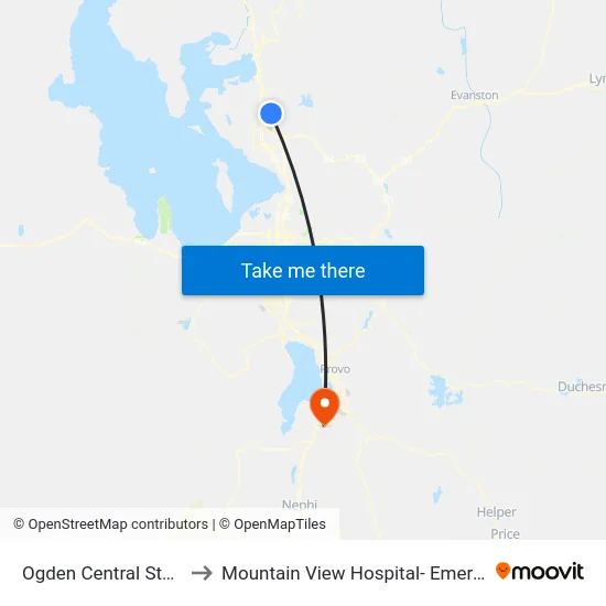 Ogden Central Station (Bay F) to Mountain View Hospital- Emergency Department map