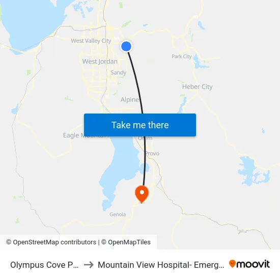 Olympus Cove P+R (Bay E) to Mountain View Hospital- Emergency Department map