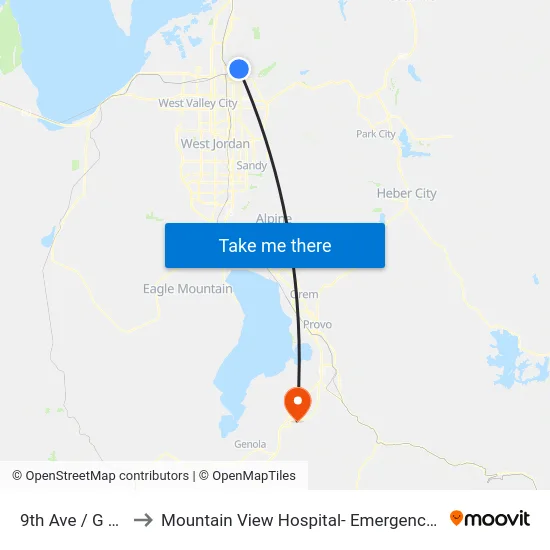 9th Ave / G St (Eb) to Mountain View Hospital- Emergency Department map