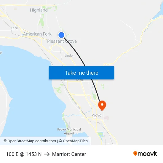 100 E @ 1453 N to Marriott Center map
