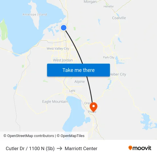 Cutler Dr / 1100 N (Sb) to Marriott Center map