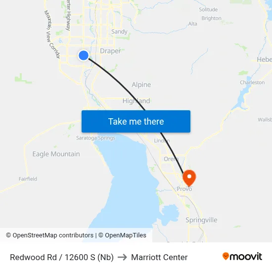 Redwood Rd / 12600 S (Nb) to Marriott Center map