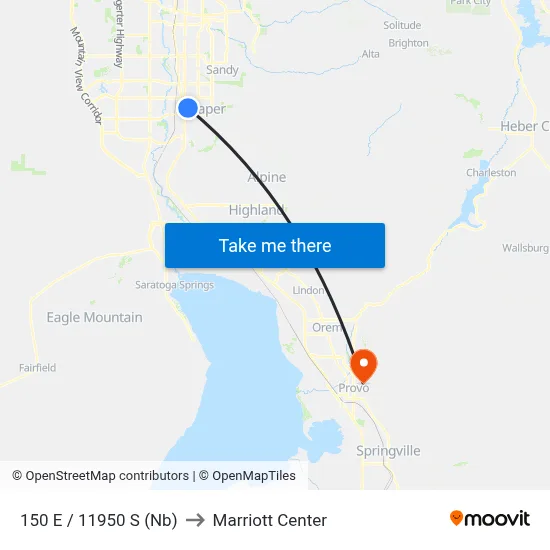 150 E / 11950 S (Nb) to Marriott Center map